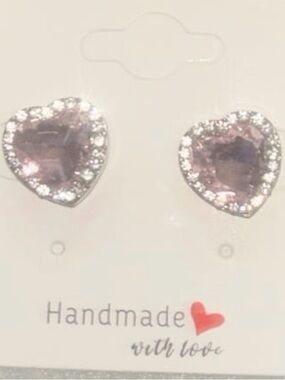 Pink Heart Cubic Zirconia Sterling Silver Stud Earrings